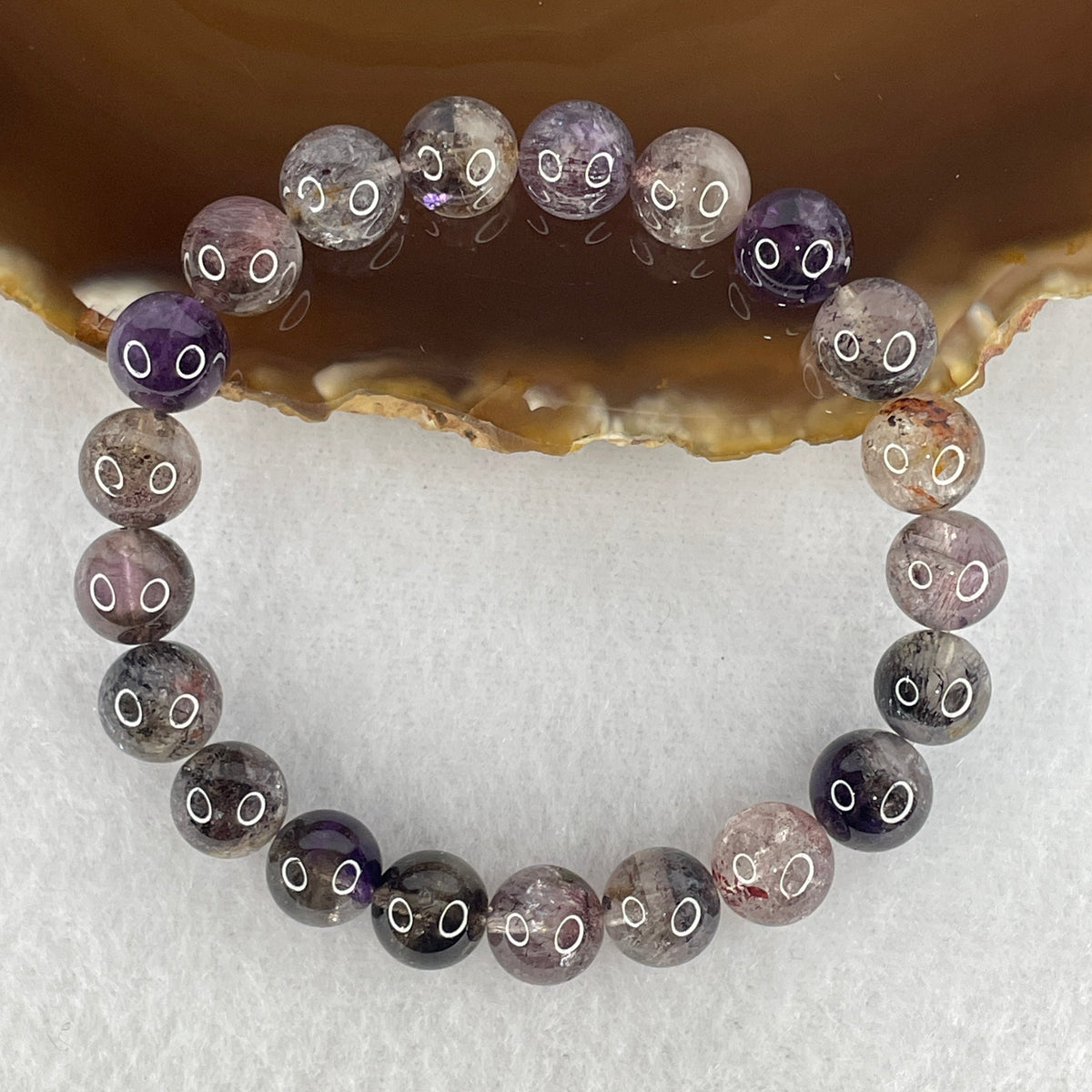 Certified Good Grade Natural Black Super 7 Crystal Beads Bracelet | 15.5cm Strand of 21 Beads 9.3mm (22.01g | Root Grounding, Manifestation & Aura Shield)