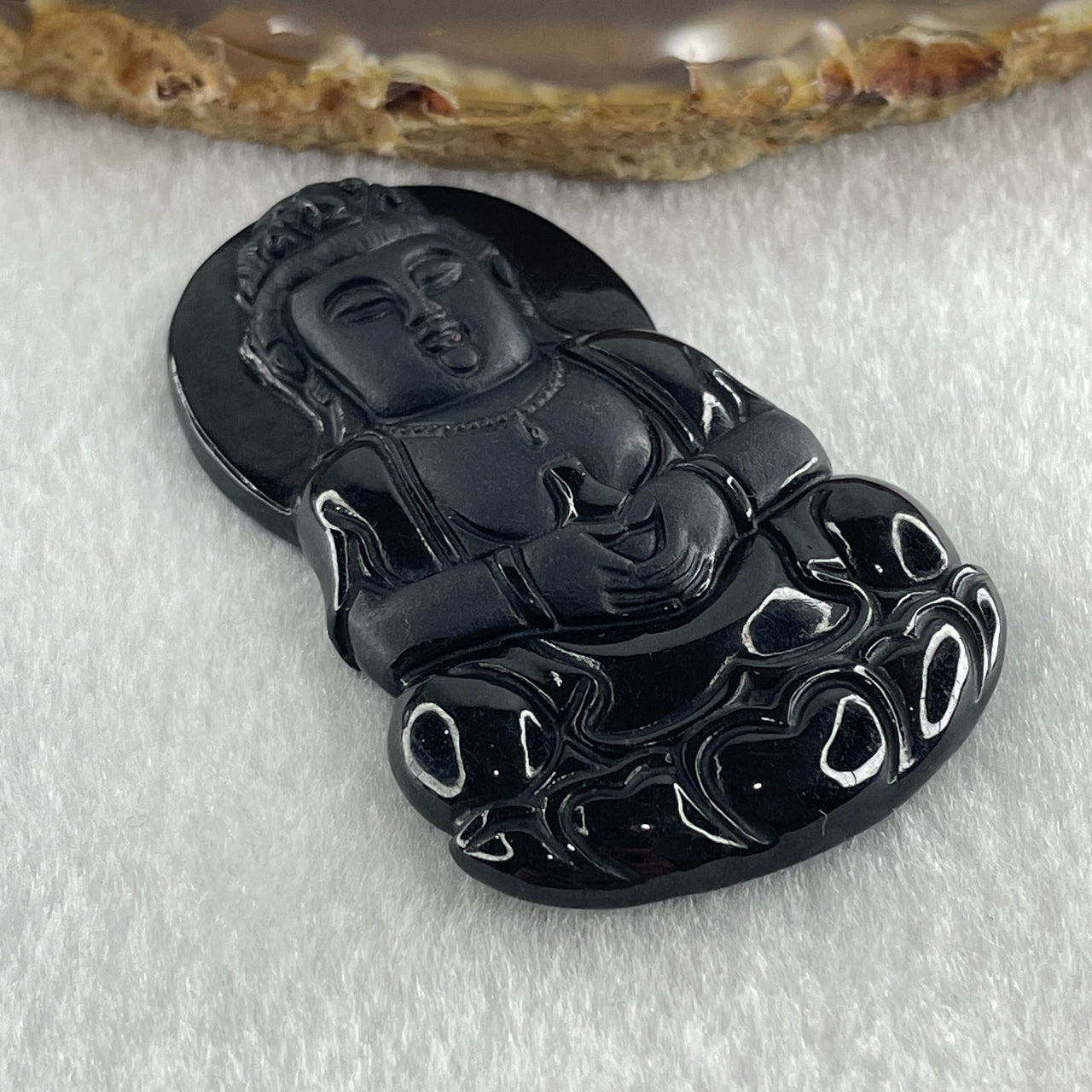 Certified Type A Opaque to Partial Translucent Black Omphacite Jadeite Guan Yin Pendant 27.26g 59.4 by 36.0 by 7.9mm