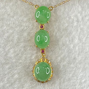 Type A Icy Apple Green Jadeite Cabouchons in 18K Yellow Gold Necklace each about 7.1 by 6.3 by 4.0mm 3.10g 39 or 42cm - Huangs Jadeite and Jewelry Pte Ltd