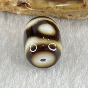 Natural Powerful Tibetan Old Oily Dark Brown with White Agate 3 Eyes Dzi Bead Heavenly Master (Tian Zhu) 三眼天诛 2.87g 13.7 by 11.0mm - Huangs Jadeite and Jewelry Pte Ltd
