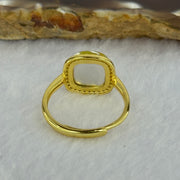 Natural Green Amber with Milk Inclusions in S925 Sliver Gold Color Ring (Adjustable Size) 2.31g 9.5 by 3.0mm - Huangs Jadeite and Jewelry Pte Ltd