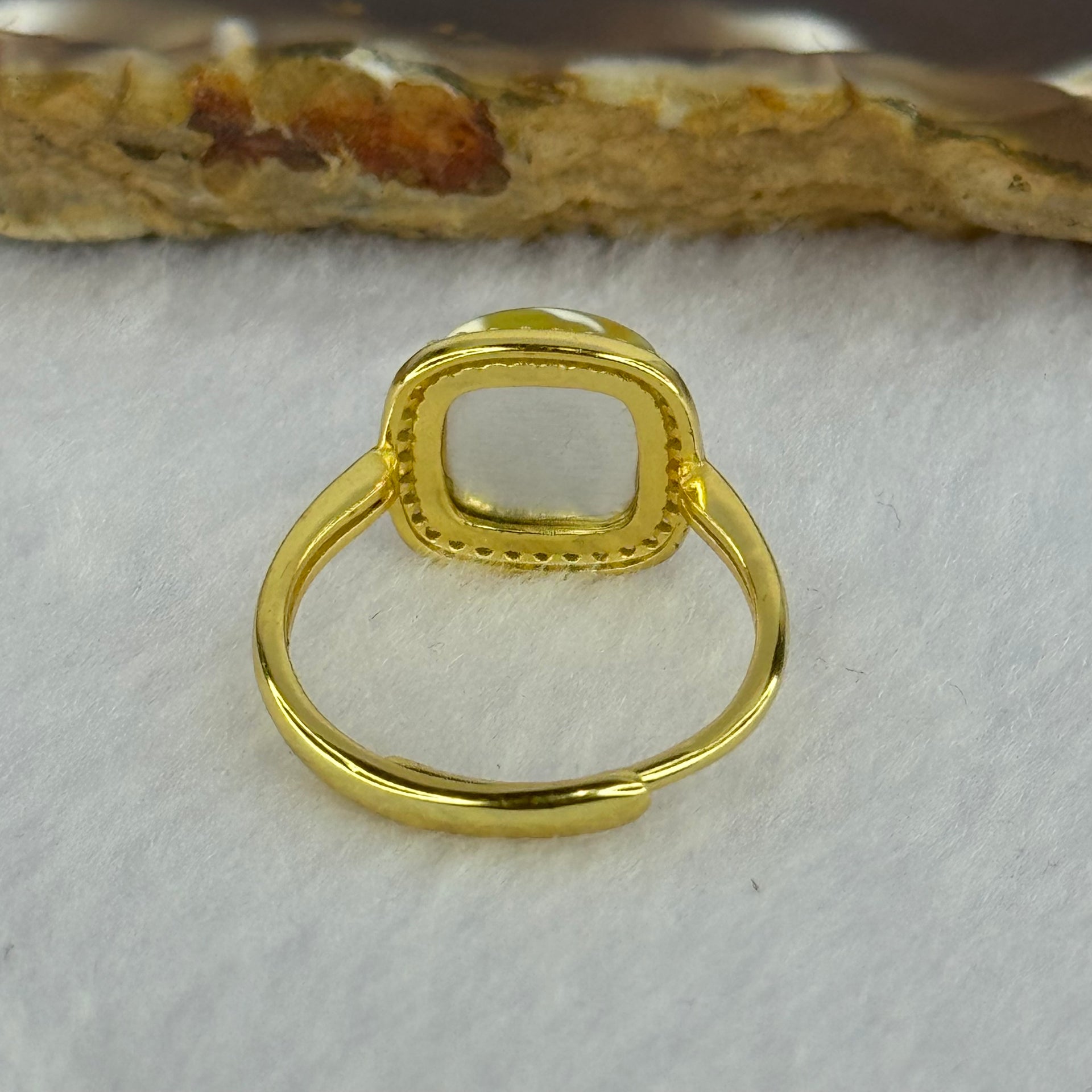 Natural Green Amber with Milk Inclusions in S925 Sliver Gold Color Ring (Adjustable Size) 2.31g 9.5 by 3.0mm - Huangs Jadeite and Jewelry Pte Ltd