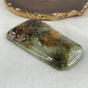 Type A Blueish Green with Brown Jadeite Samantabhadra Bodhisattva Guan Yin on Elephant and Shan Shui Pendant 188.54g with Wooden Stand Display Total 530.1g 122.5 by 91.0 by 156.0mm - Huangs Jadeite and Jewelry Pte Ltd