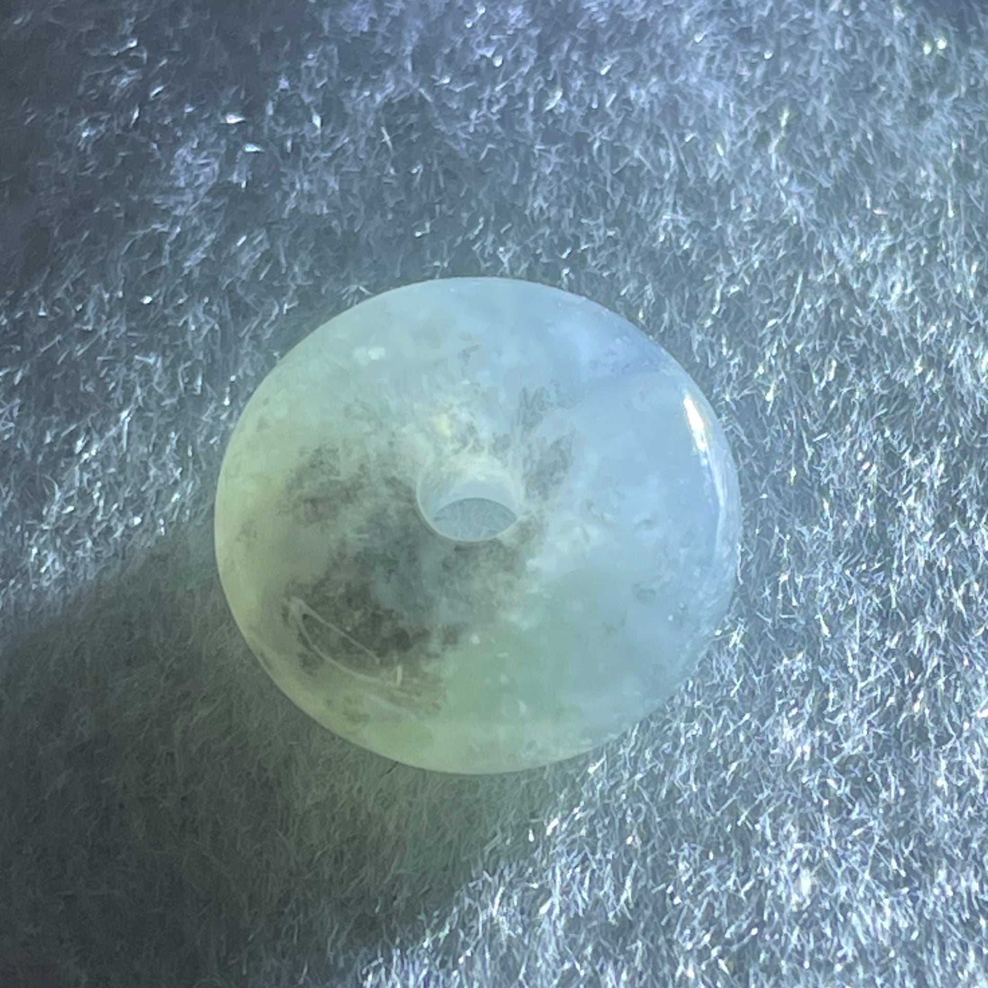 Type A Semi Icy Light Green With Wuji Grey Piao Hua Jadeite Ping An Kou Charm/Pendant 2.26g 14.0 by 5.5mm - Huangs Jadeite and Jewelry Pte Ltd