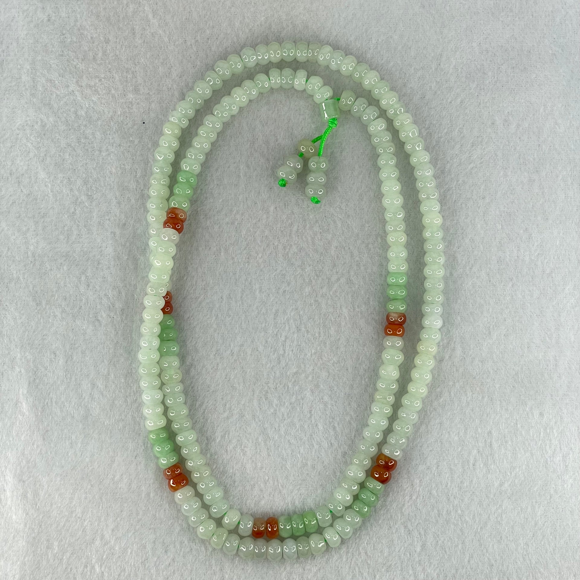 Type A Light Green Apple Green and Red Jadeite Beads Necklace 45.64g 64cm 5.8mm 181 + 6 Beads - Huangs Jadeite and Jewelry Pte Ltd