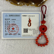 Natural Red Cinnabar Bead with Gold Coin and Ingot Charm 11.40g 17.9 by 6.3mm 6.3mm 13 Beads - Huangs Jadeite and Jewelry Pte Ltd