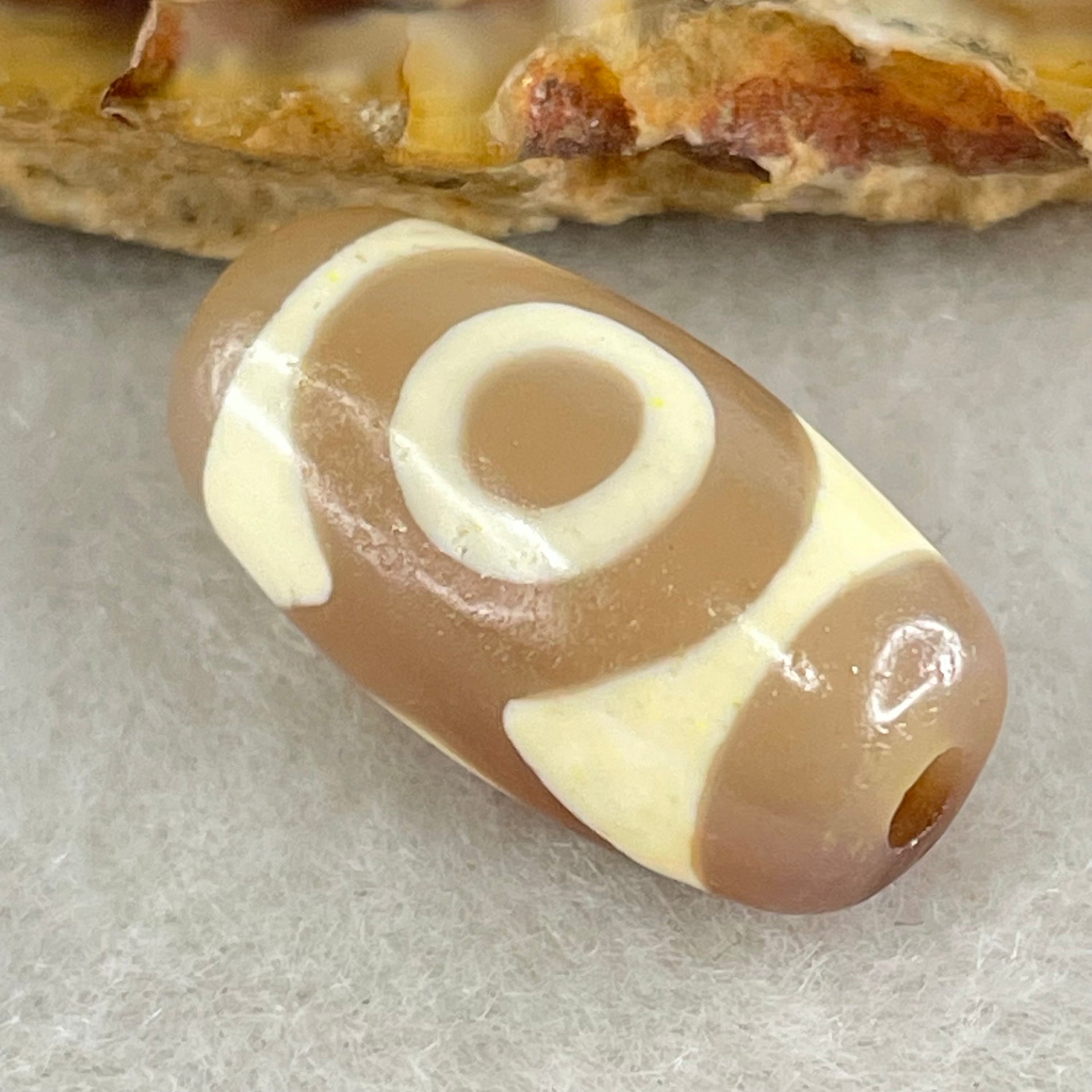 Natural Powerful Tibetan Old Oily Agate 3 Eyes Dzi Bead Heavenly Master (Tian Zhu) 三眼天诛 3.36g 19.9 by 10.6mm - Huangs Jadeite and Jewelry Pte Ltd