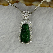 Type A Icy Green Omphasite Jadeite Milo Buddha 12.8 by 7.1 by 3.5mm with Crystals in S925 Sliver Necklace 2.87g - Huangs Jadeite and Jewelry Pte Ltd