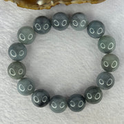Type A Grey Wuji Green Jadeite Beads Bracelet 73.17g 18.5cm 14.2mm 15 Beads - Huangs Jadeite and Jewelry Pte Ltd