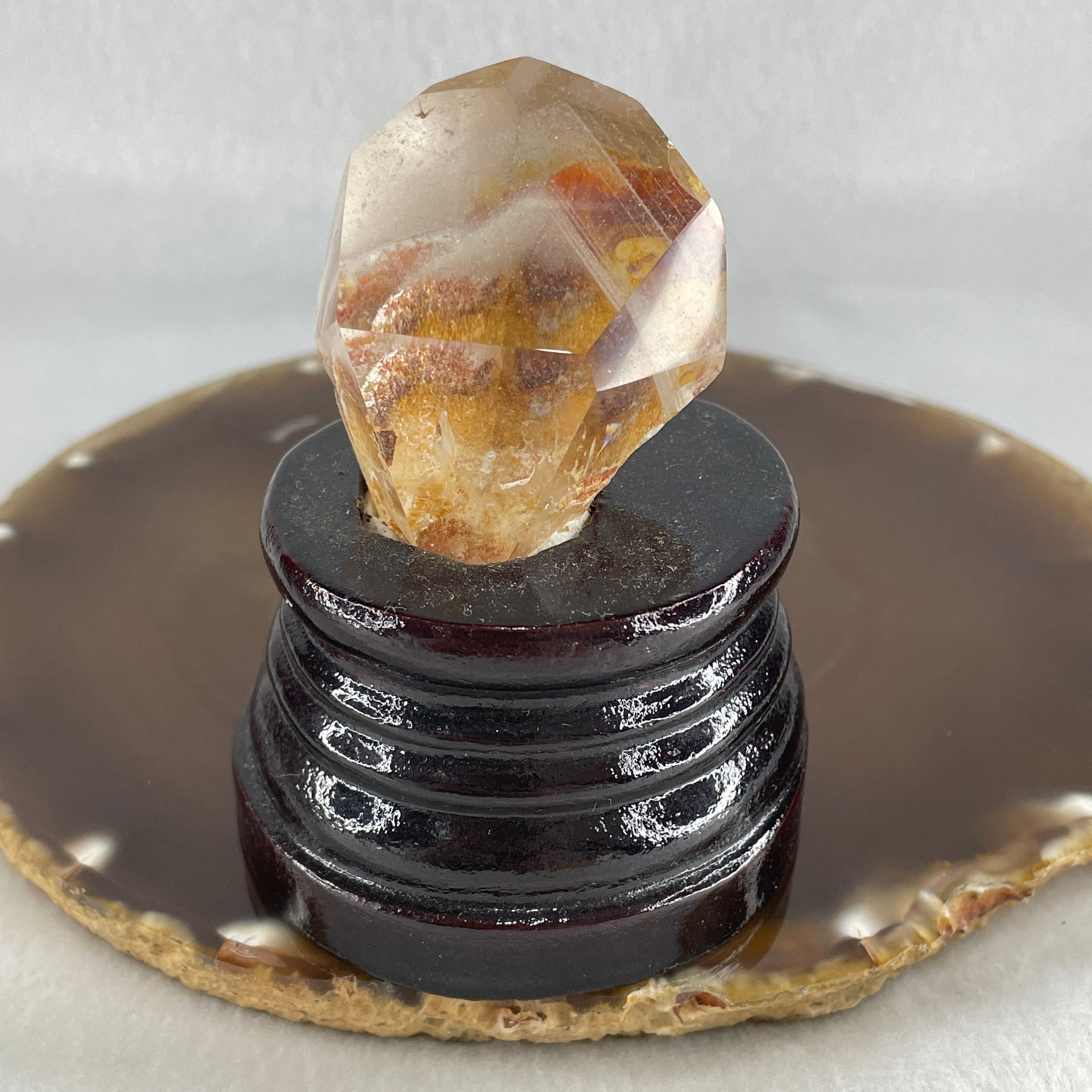 Natural Ferruginous Quartz Display with Wooden Stand 118.2g 62.8 by 60.4 by 737.mm - Huangs Jadeite and Jewelry Pte Ltd
