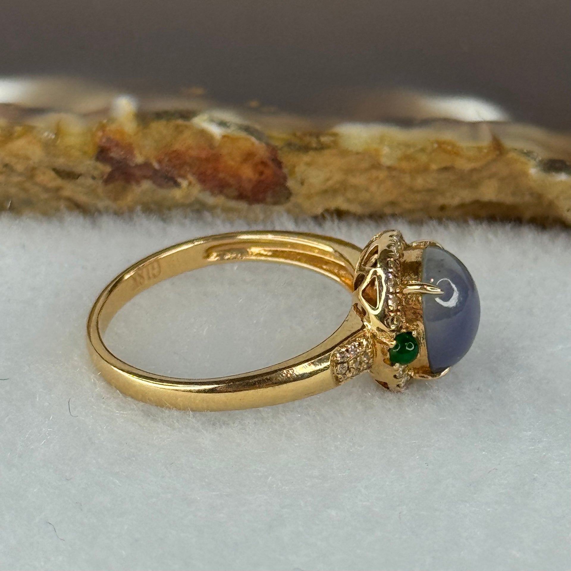 Certified Rare Type A Deep Intense Lavender Jade Jadeite  8.4 by 7.5 by 8.2mm with Diamonds and Jadeite 18K Rose Gold Ring HK14 US6.5 Inner Diameter 17.2mm 3.30g - Huangs Jadeite and Jewelry Pte Ltd
