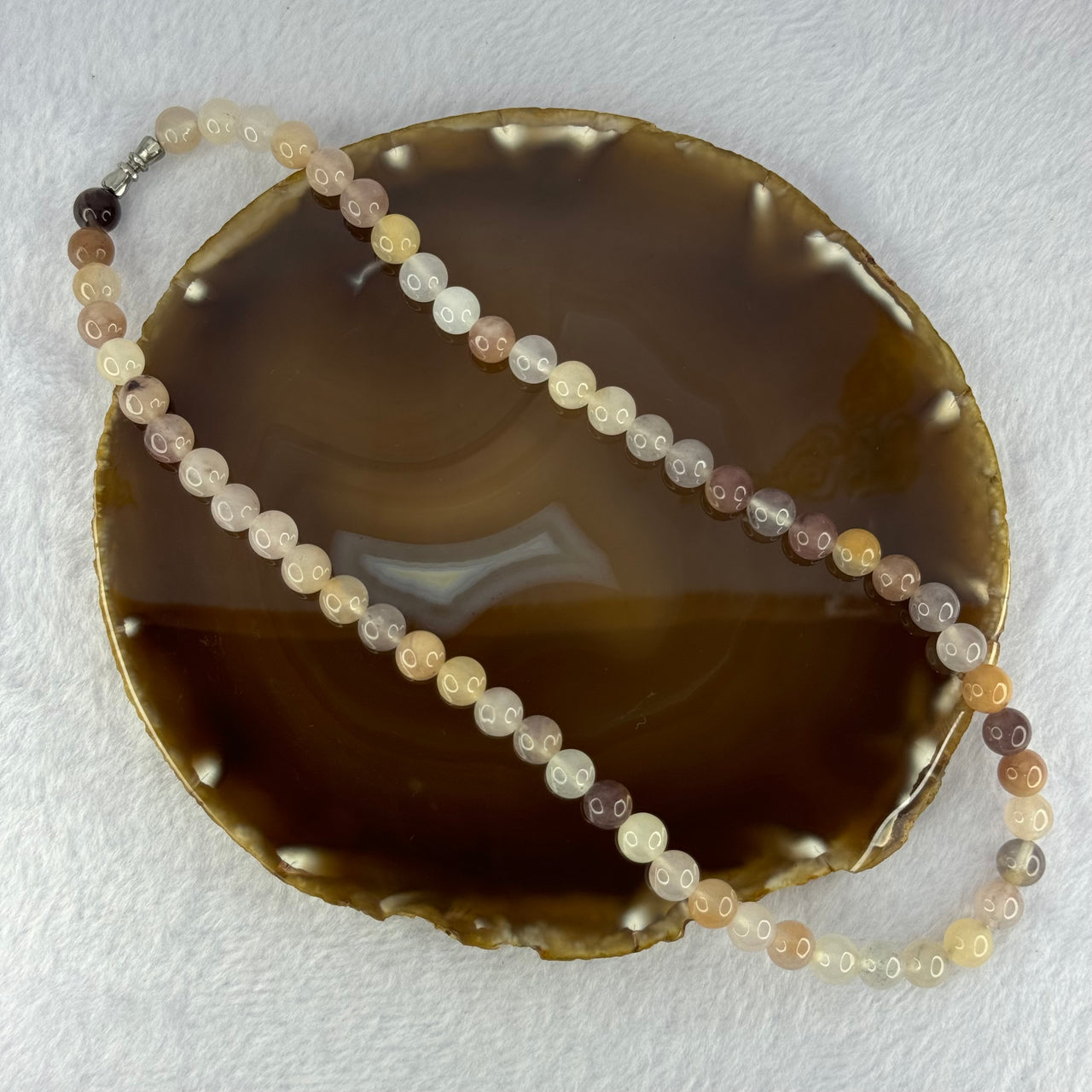 Type A Mixed Color Agate Necklace 44.90g 44cm 8.5mm 56 Beads - Huangs Jadeite and Jewelry Pte Ltd