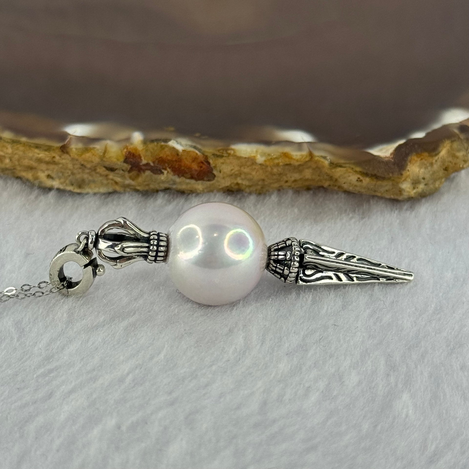 Natural Large White Pearl Demon Subduing Dagger S925 Silver Pendant in S925 Sliver Necklace 8.39g 14.2mm - Huangs Jadeite and Jewelry Pte Ltd