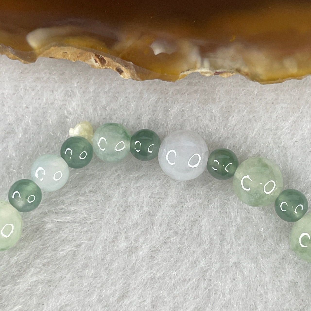 Natural Type A Blueish Green Jadeite Peony Flower 18.4x154.3x11.3mm Amulet Bracelet | 16cm Petite 7.0mm Round Genuine Jade Bead Harmony Strand (14.57g 12 Beads)