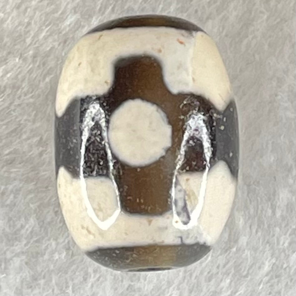 Natural Powerful Tibetan Old Oily Dark Brown With White Agate 3 Eyes Dzi Bead Heavenly Master (Tian Zhu) 三眼天诛 4.66g 17.8 by 12.9mm - Huangs Jadeite and Jewelry Pte Ltd