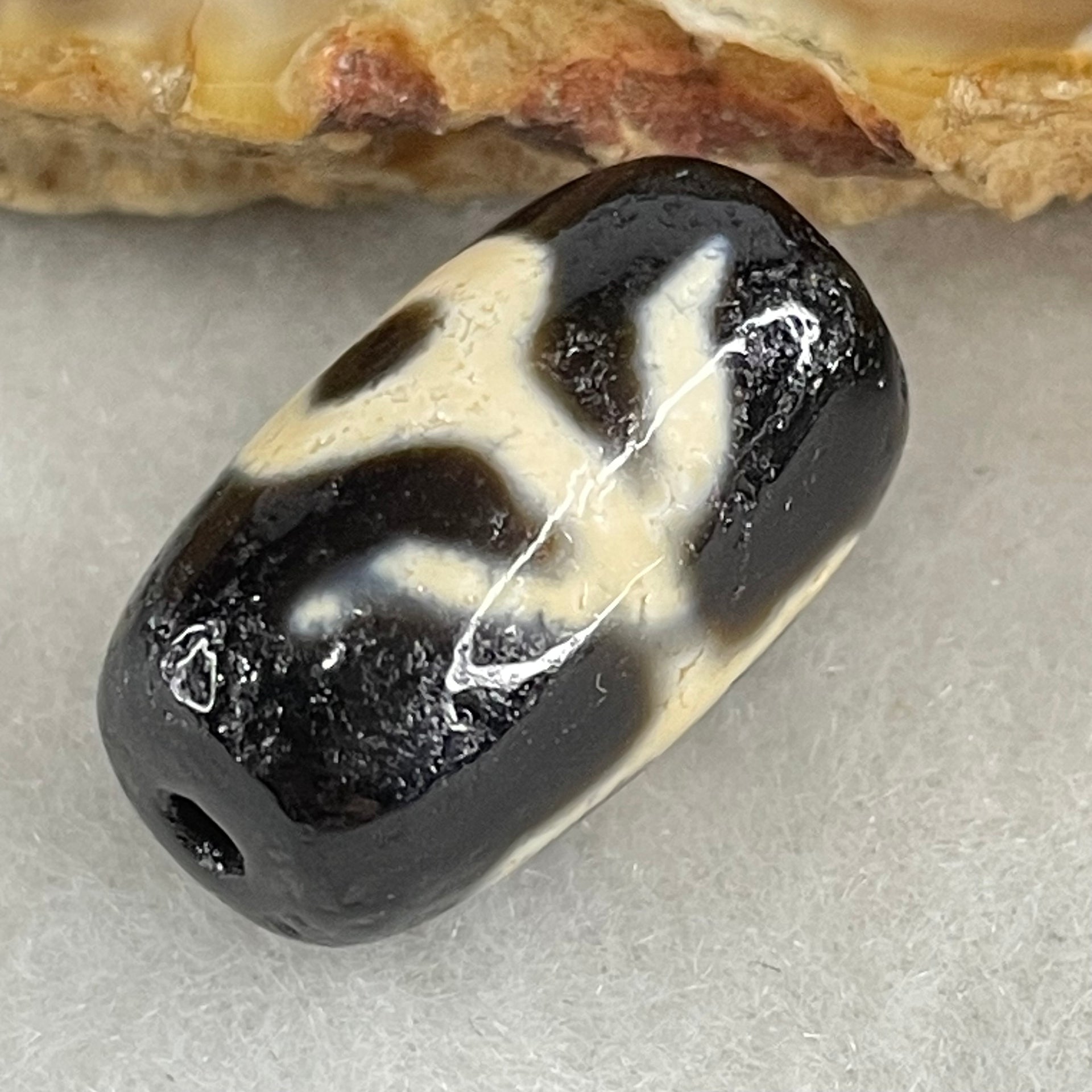 Natural Powerful Tibetan Old Oily Red White Agate Patina Guiren Tairen Human Benefactor Dzi Bead Heavenly Master (Tian Zhu) 贵人天珠 3.37g 18.2 by 10.7mm - Huangs Jadeite and Jewelry Pte Ltd
