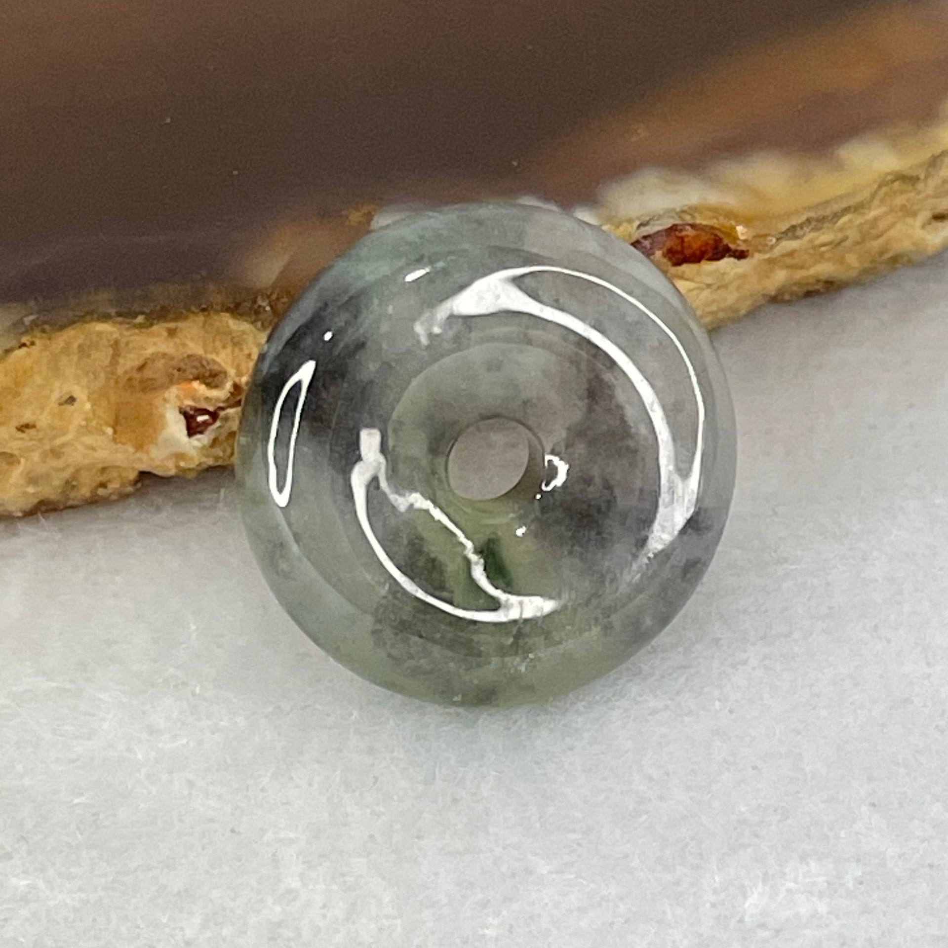 Type A Icy Wuji Grey Jadeite Ping An Kou Donut Charm Pendant 3.55g 17.5 by 5.5mm - Huangs Jadeite and Jewelry Pte Ltd