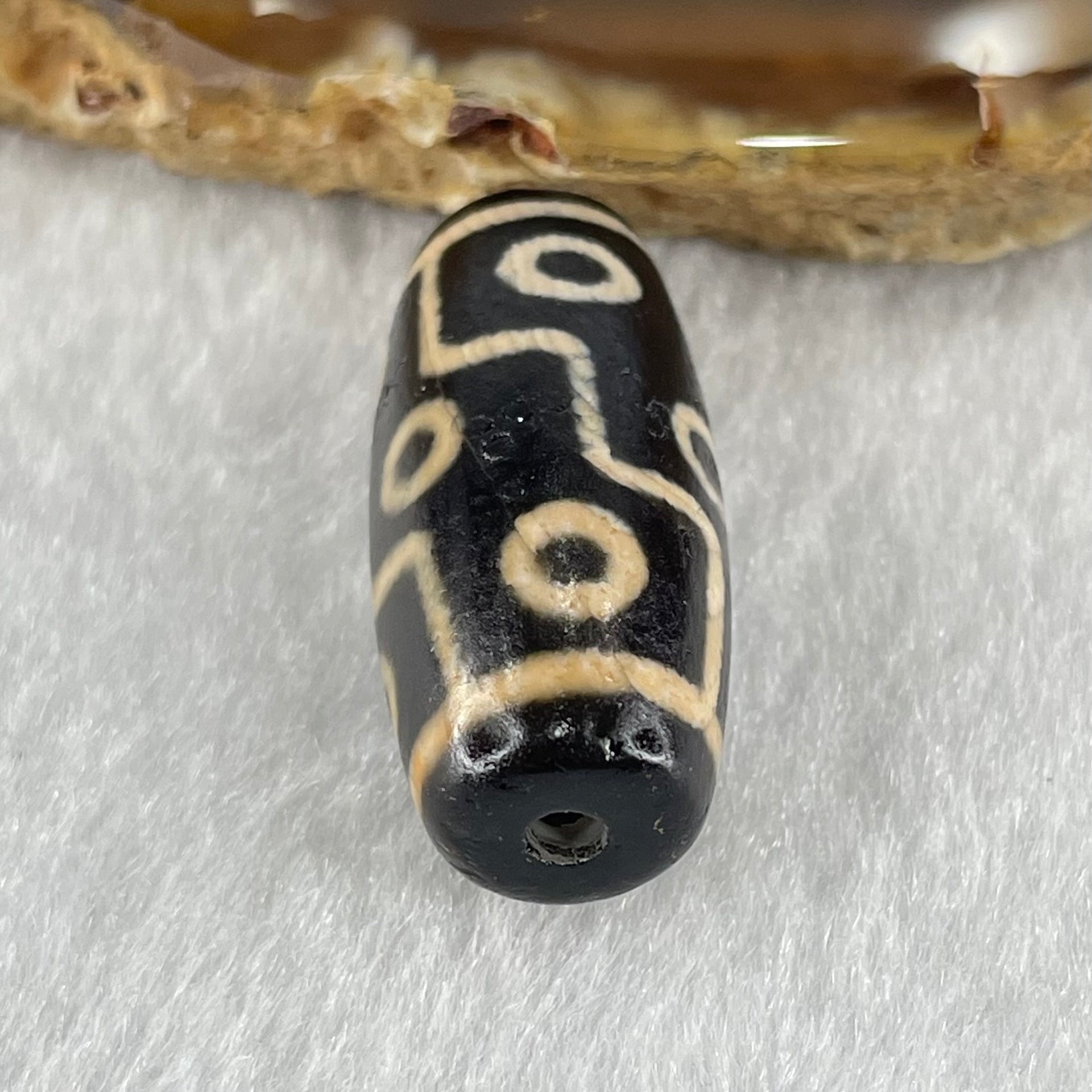 Natural Powerful Tibetan Old Oily Dark Brown with Yellowish White Agate 9 Eyes Dzi Bead Heavenly Master (Tian Zhu) 九眼天诛 6.62g 28.0 by 12.4mm - Huangs Jadeite and Jewelry Pte Ltd
