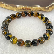 Natural Brownish Yellow Flower Medicine Amber Beads Bracelet 9.45g 16.5cm 9.4mm 21 Beads - Huangs Jadeite and Jewelry Pte Ltd