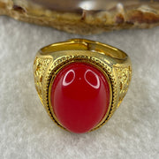 Natural Red Agate in 9999 Gold Plated Ring (Adjustable Size) 12.43g 17.6 by 13.2 by 5.5mm - Huangs Jadeite and Jewelry Pte Ltd