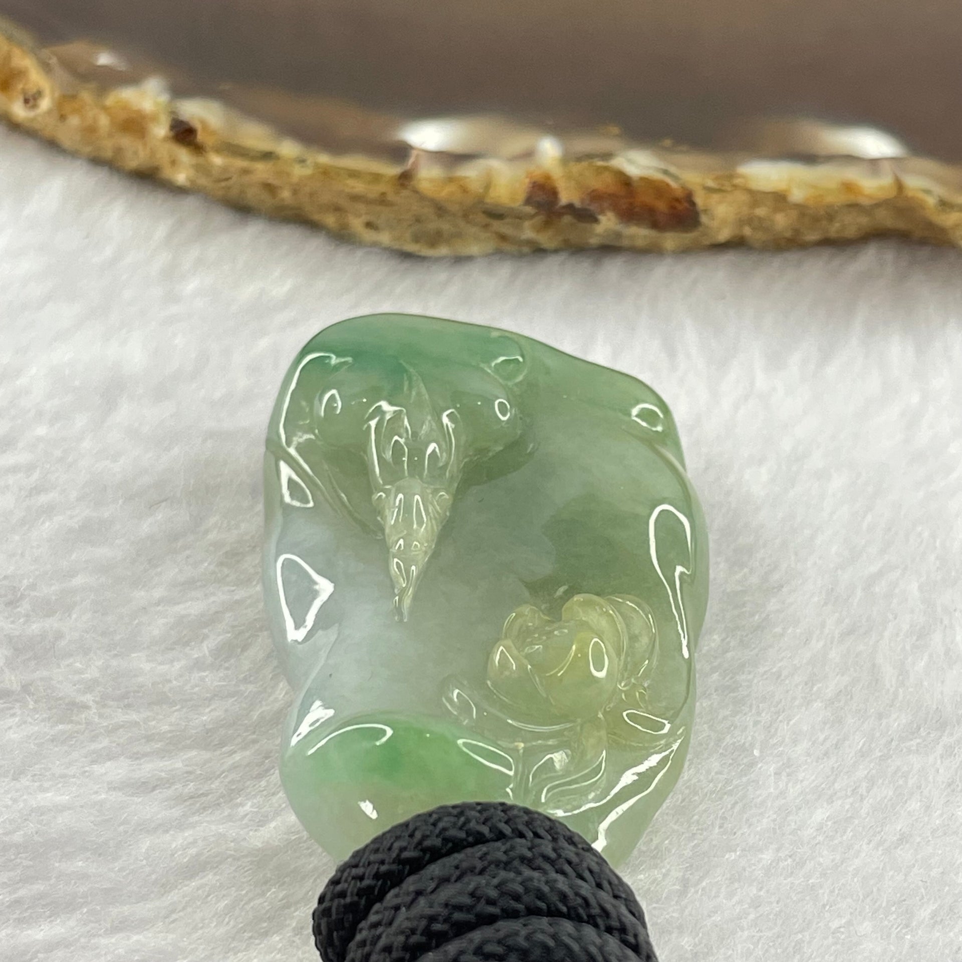 Type A Green and Lavender Jadeite Benefactor and Flower Pendant 34.80g 46.9 by 28.7 by 13.4mm - Huangs Jadeite and Jewelry Pte Ltd