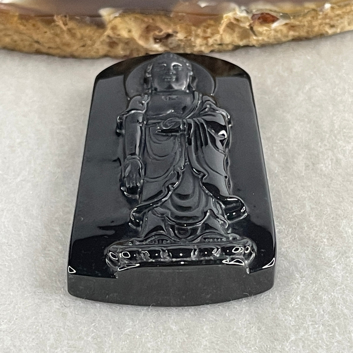 Certified Natural Type A Black Omphacite Jadeite Standing Amitabha Buddha Pendant | Buddha of Infinite Light & Welcoming Grace (18.86g | 51.6x29.3x9.8mm | Crown, Heart & Root Chakra Shield, Infinite Longevity, Divine Protection & Peace)
