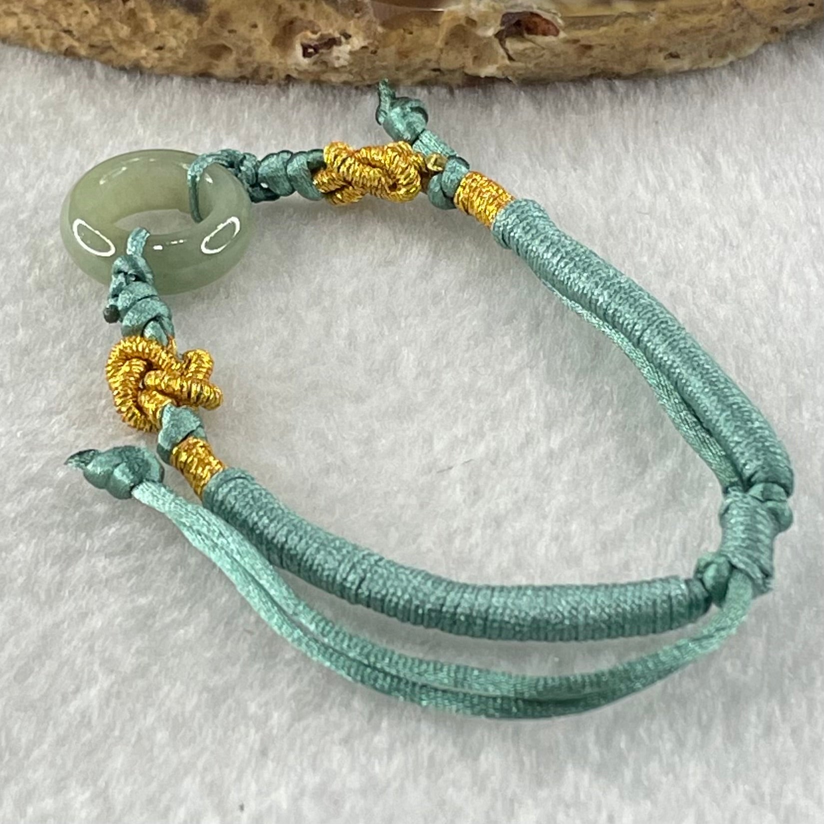 Type A Blueish Green Jadeite Ping An Kou String Bracelet 2.82g 15.2 by 5.1mm - Huangs Jadeite and Jewelry Pte Ltd