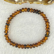 Natural Dark Brownish Yellow Medicine Amber Beads Bracelet 天然抚顺药珀手链 4.39g 15.5cm 6.8mm 44 Beads - Huangs Jadeite and Jewelry Pte Ltd