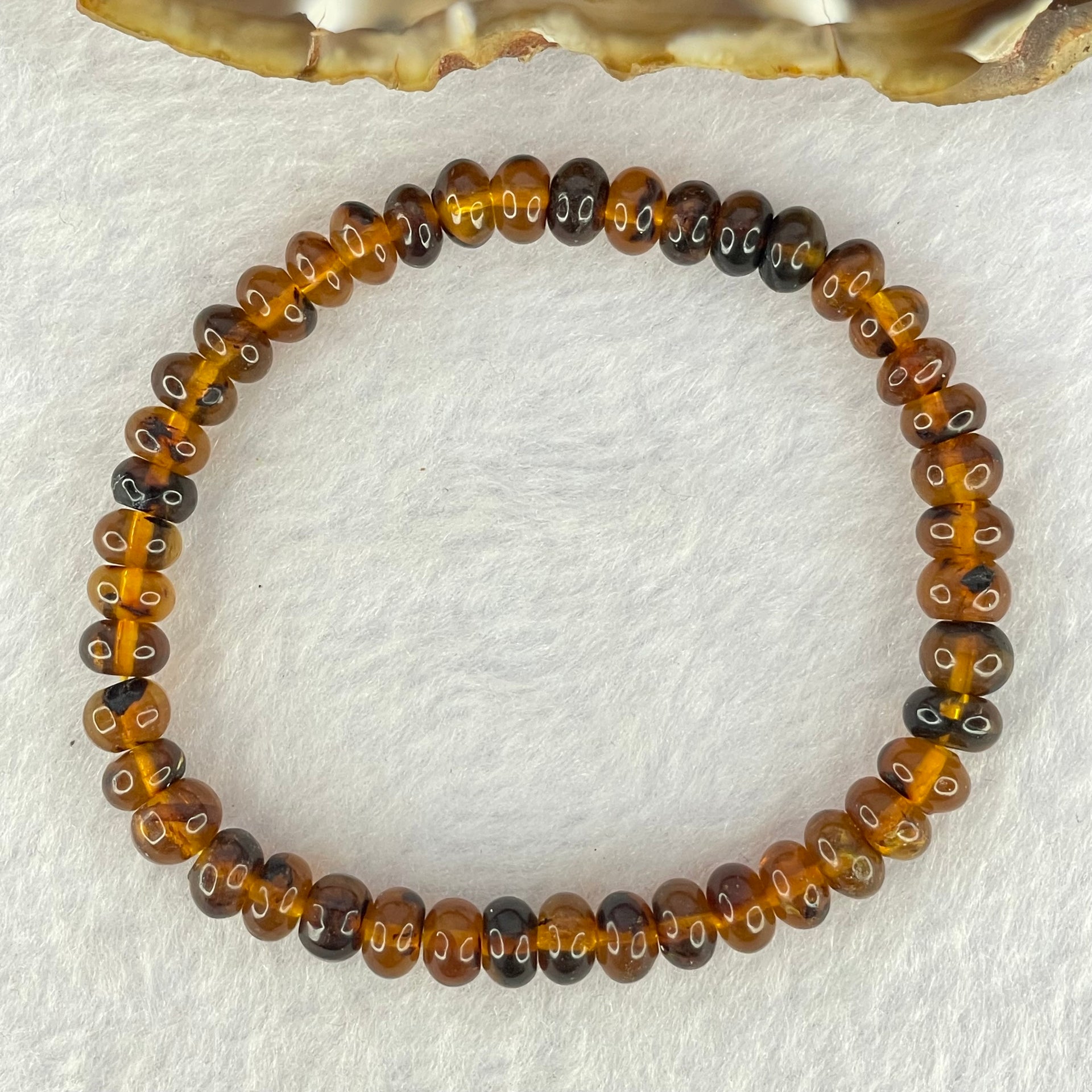 Natural Dark Brownish Yellow Medicine Amber Beads Bracelet 天然抚顺药珀手链 4.39g 15.5cm 6.8mm 44 Beads - Huangs Jadeite and Jewelry Pte Ltd