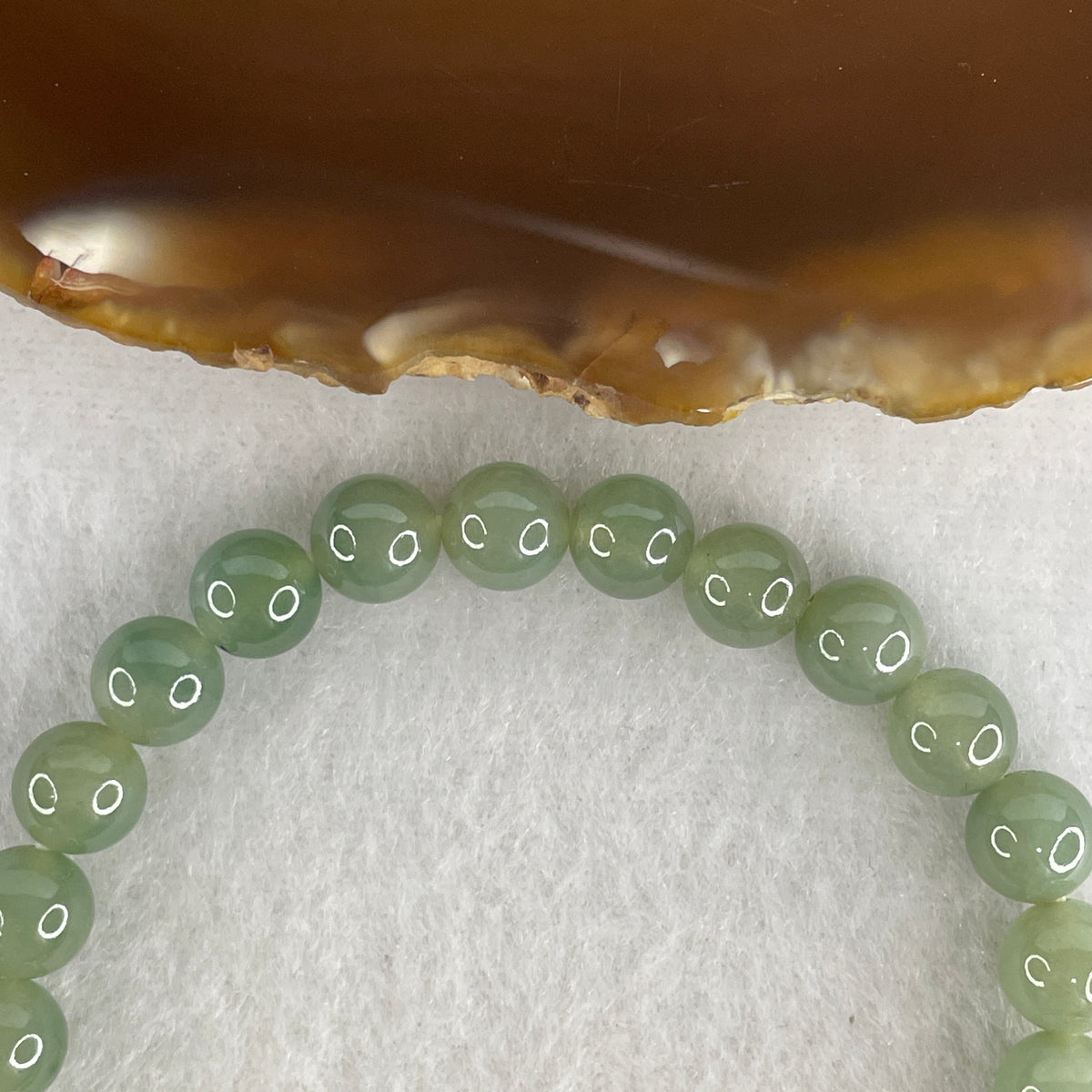 Natural Type A Green Jadeite Beads Bracelet | (19.76g | 17cm | 7.6mm | 25 Beads | Heart Chakra Radiance, Steady Wealth "Zheng Cai" Anchor & Feng Shui Prosperity Talisman)