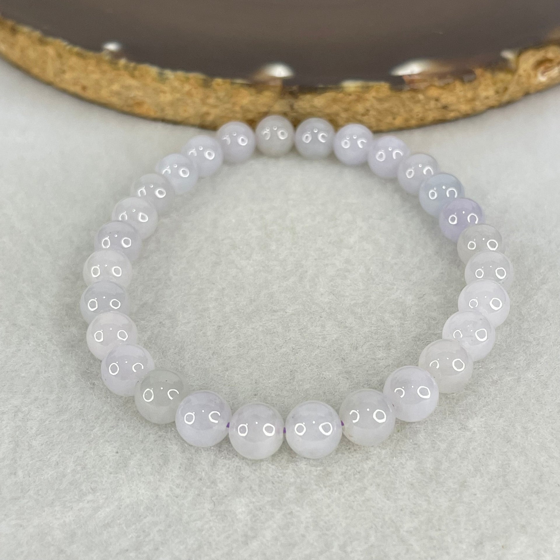 Type A Lavender Jadeite Beads Bracelet 13.74g 15.5cm 6.7mm 28 Beads - Huangs Jadeite and Jewelry Pte Ltd