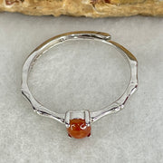 Type A Red Cabochon Jadeite in S925 Sliver Bamboo Ring (Adjustable Size) 1.00g 4.2 by 3.0mm - Huangs Jadeite and Jewelry Pte Ltd