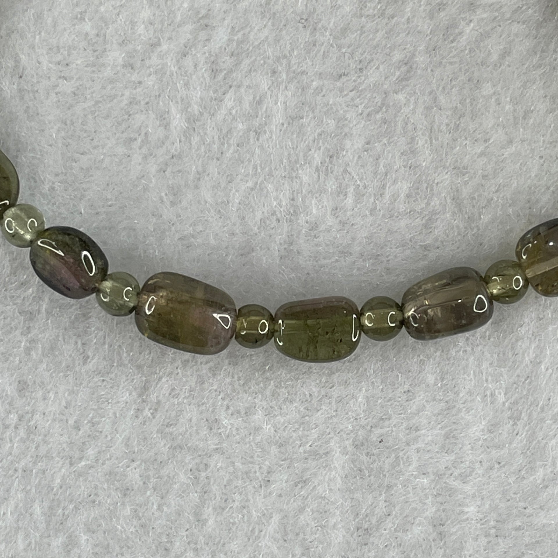 Good Grade Natural Green Tourmaline Crystal Barrel Bracelet 7.15g 16cm 8.0mm 15Beads - Huangs Jadeite and Jewelry Pte Ltd