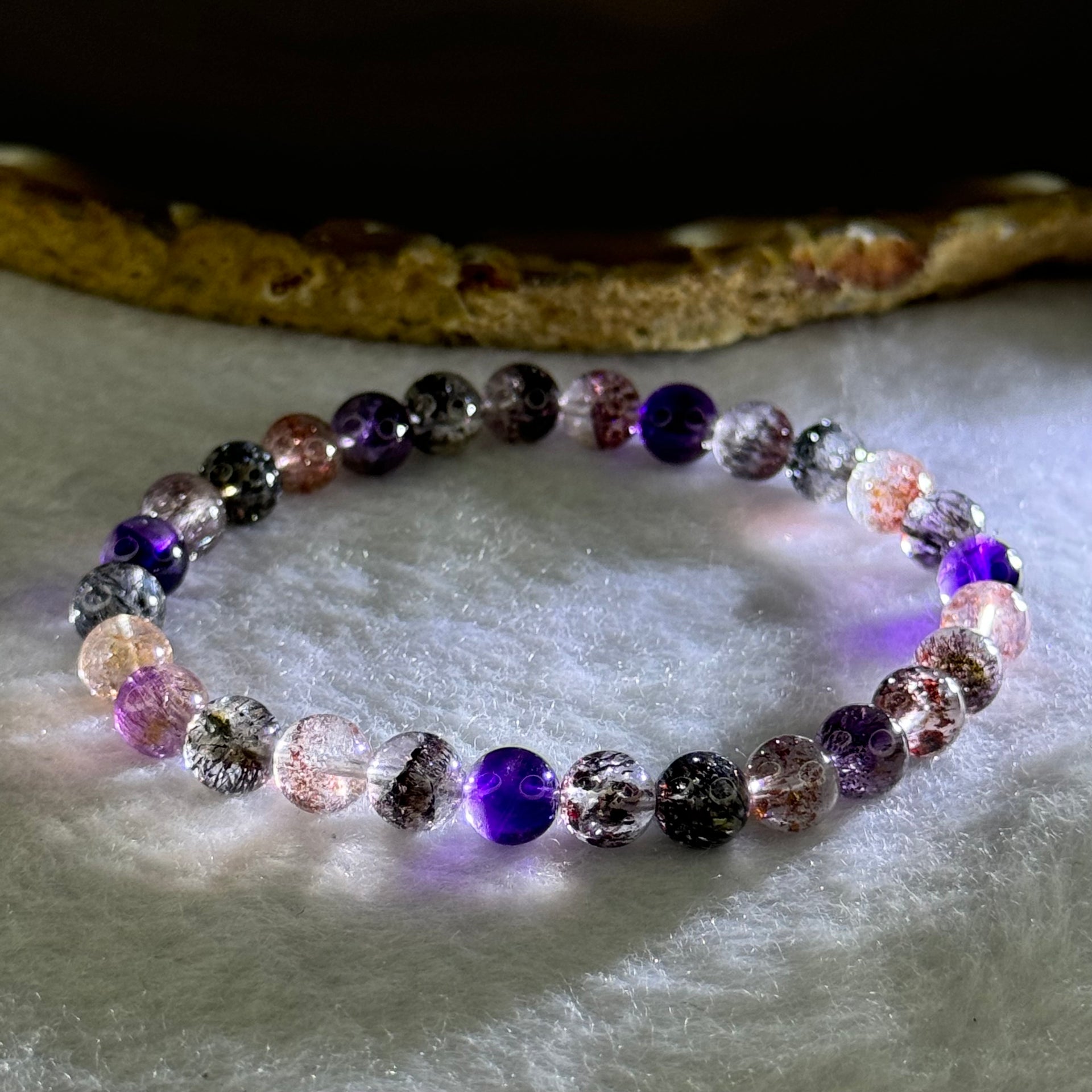 Very Good Grade Natural Transparent Bright Color Super 7 Beads Bracelet 非常好的等级天然透明深彩色超级七珠手链 11.32g 15.5cm 6.8mm 28 Beads - Huangs Jadeite and Jewelry Pte Ltd