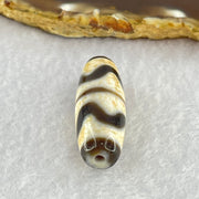 Natural Powerful Tibetan Old Oily Dark Brown White Yellow Agate Double Tiger Tooth Daluo Dzi Bead Heavenly Master (Tian Zhu) 双虎呀天诛 9.73g 37.4 by 13.1mm - Huangs Jadeite and Jewelry Pte Ltd