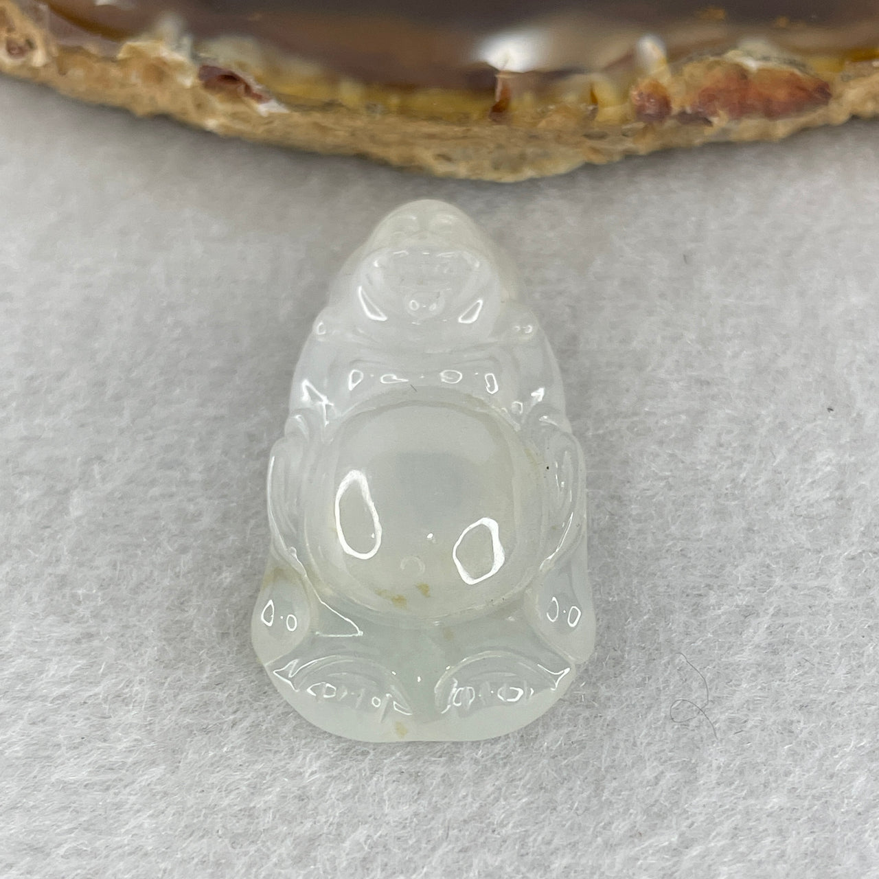 Natural Type A Icy Colorless Jadeite Milo Buddha Pendant | Translucent White Laughing Buddha Amulet (7.46g, 38.0mm)
