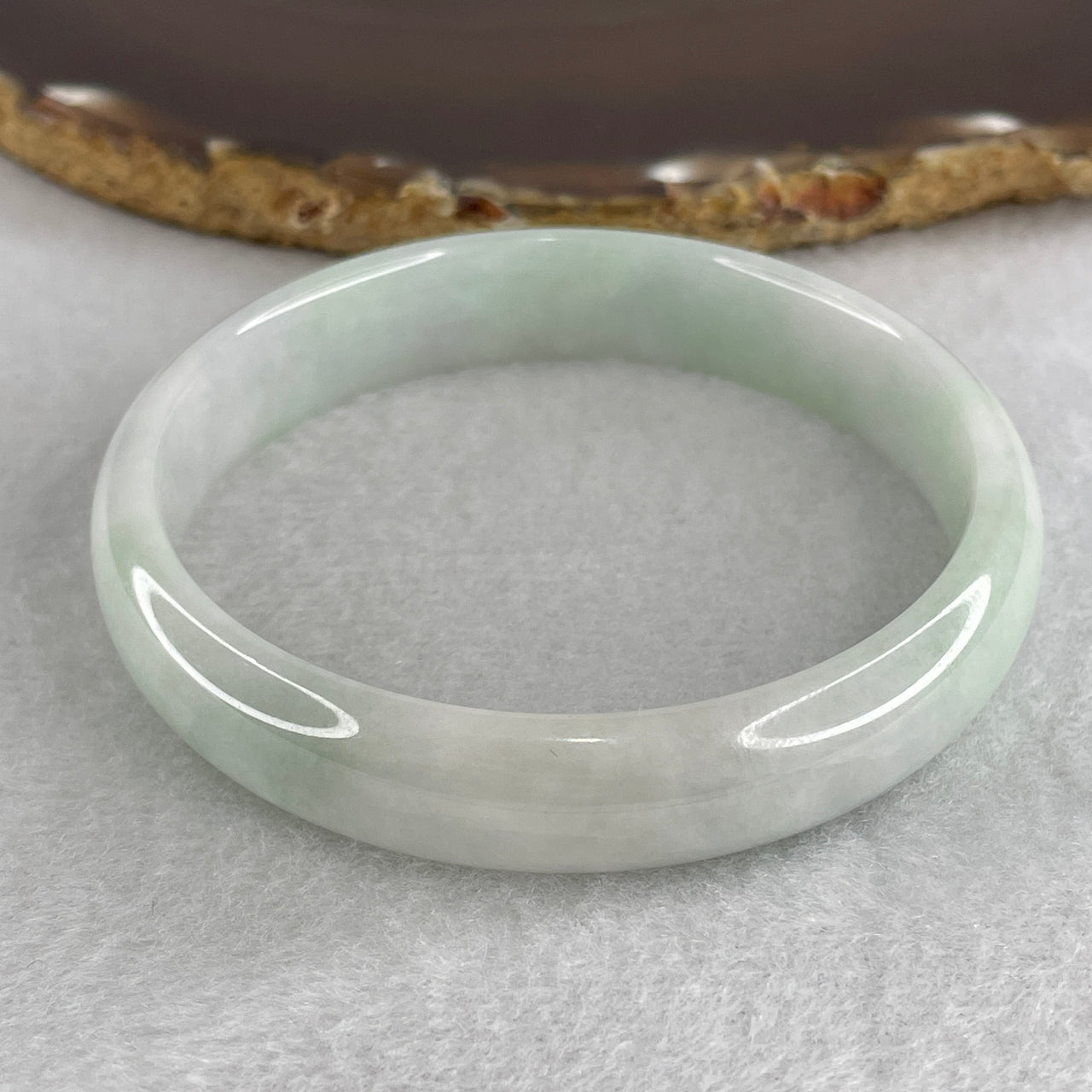 59.9mm Genuine Type A Jadeite Bangle - Large Size Faint Green Lavender Natural Jadeite Jewelry - 42.41g Wide Untreated Jade Bracelet for Women 12.6x6.4mm Wide (Slight Internal Lines)