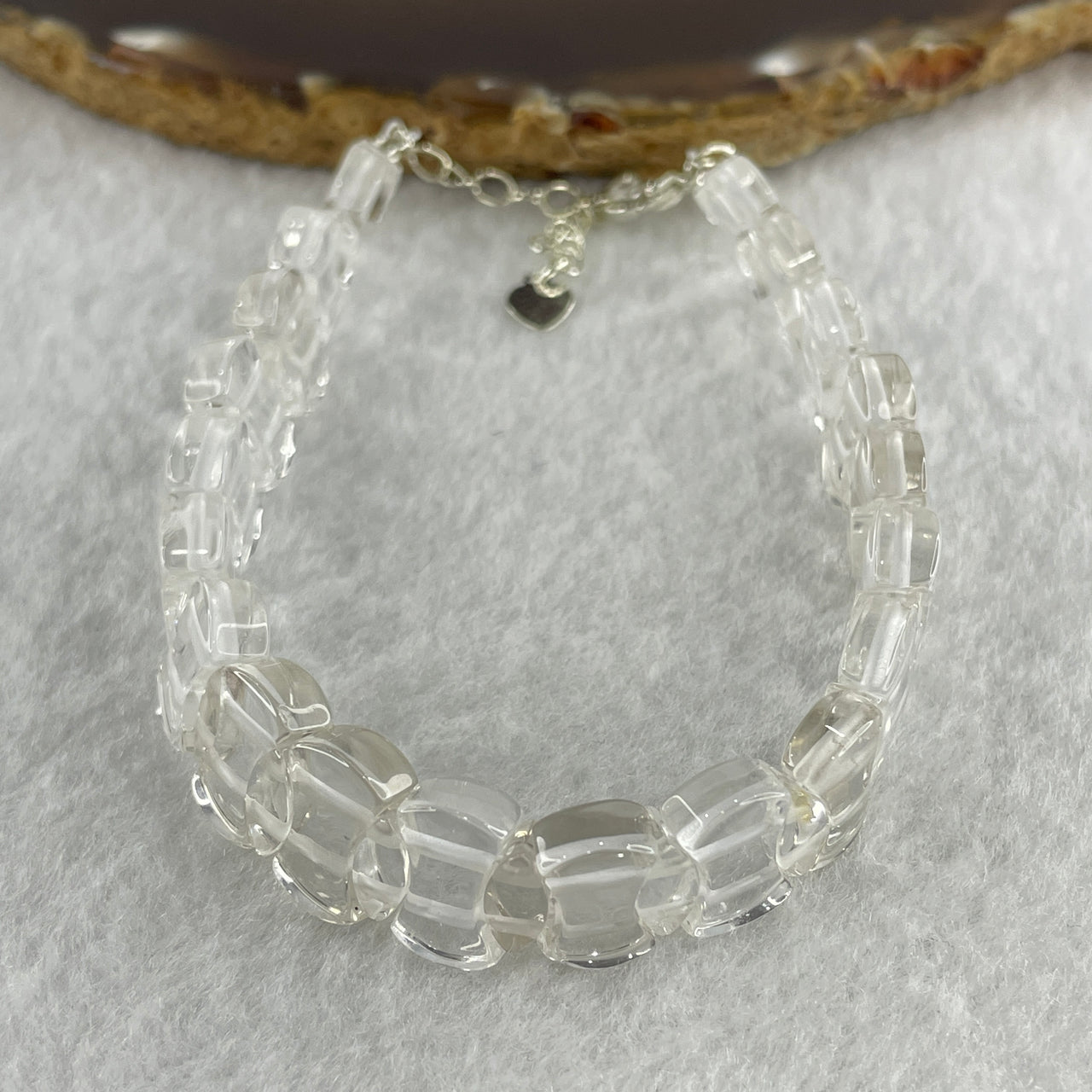 Natural Clear Quartz Coins Beads Bracelet 22.05g Adjustable 17-22cm 12.3mm 20pcs