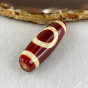 Natural Powerful Tibetan Old Oily Red White Agate One Eye Earth Element Dzi Bead Heavenly Master (Tian Zhu) 一眼土元素天珠 9.78g 37.7 by 13.1mm - Huangs Jadeite and Jewelry Pte Ltd