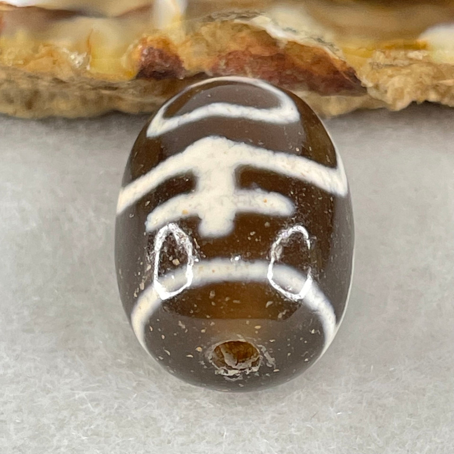 Natural Powerful Tibetan Old Oily Agate Double Nectar Vessel Dzi Bead Heavenly Master (Tian Zhu) 花蜜容器眼天珠 5.57g 17.6 by 12.8mm - Huangs Jadeite and Jewelry Pte Ltd