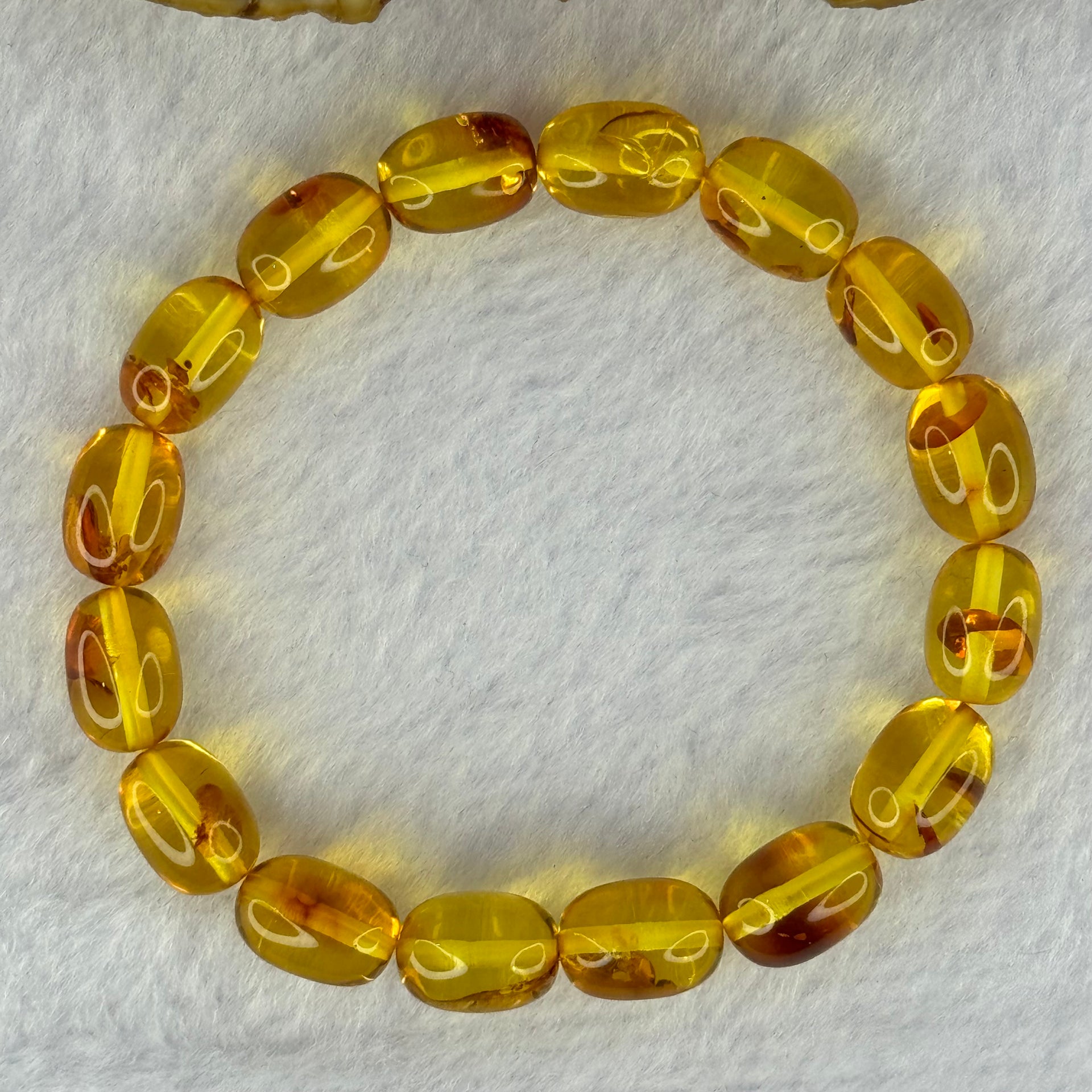 Natural Golden Yellow with Red Flower Amber Beads Bracelet 天然花珀手链 7.68g 15cm 8.5mm 16 Beads - Huangs Jadeite and Jewelry Pte Ltd