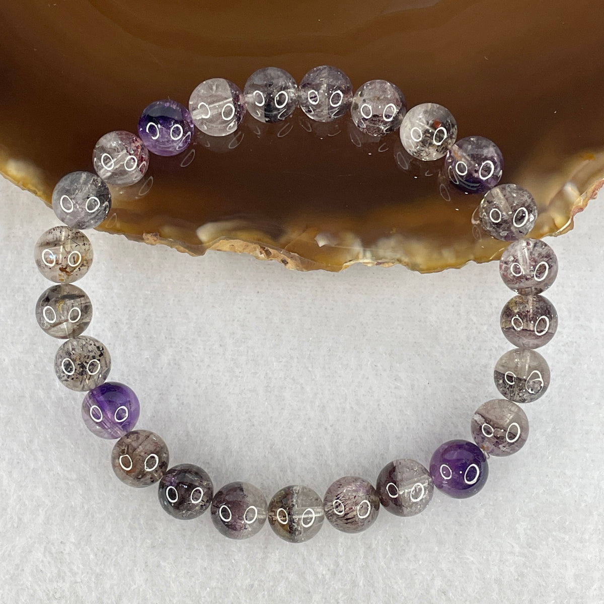 Certified Good Grade Natural Black Super 7 Crystal Beads Bracelet | 16cm Strand of 25 Beads 7.8mm (15.67g | Root Grounding, Manifestation & Aura Shield)