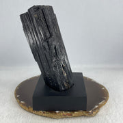 Natural Black Tourmaline Display with Wooden Stand 849.37g 94.6 by 74.8 by 135.0mm - Huangs Jadeite and Jewelry Pte Ltd