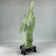 Natural Green Serpentine 3 Magpie Birds on Tree with Wooden Stand Display 569.6g 141.0 by 242.0 by 78.0mm - Huangs Jadeite and Jewelry Pte Ltd