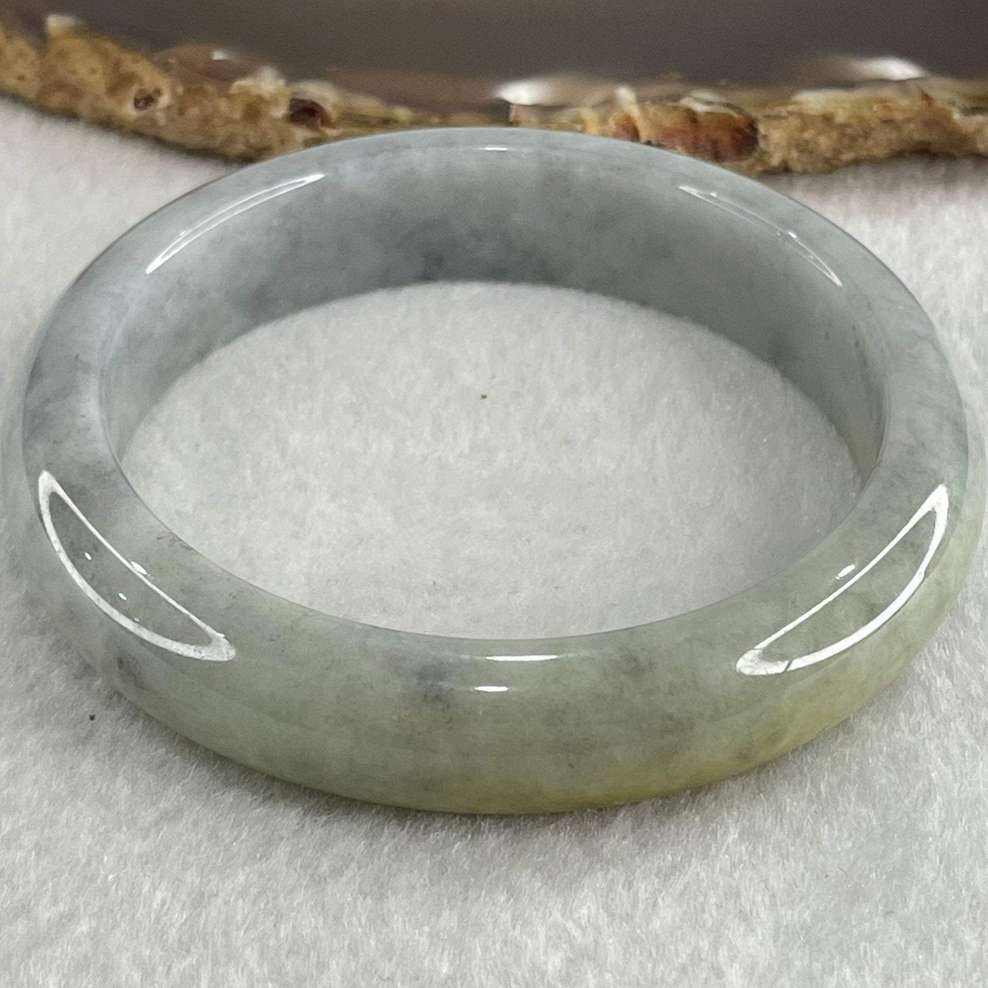 Type A Light Blueish Green with Brownish Yellow Patch Jadeite Bangle 59.53g Internal Diameter 57.4mm 13.4 by 8.3mm (Close to Perfect) - Huangs Jadeite and Jewelry Pte Ltd