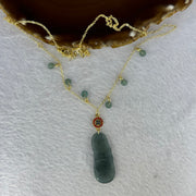 Type A Icy Blueish Green Jadeite God of Fortune Cai Shen Ye Pendent In Gold Color Necklace 8.61g 38.2 by 15.8 by 3.8mm - Huangs Jadeite and Jewelry Pte Ltd