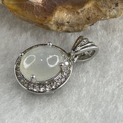 Type A Icy White Jadeite Pendant with Cubic Zirconia in S925 Sliver 1.75g 8.6 by 7.2 by 4.0mm - Huangs Jadeite and Jewelry Pte Ltd