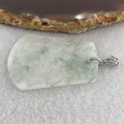 Natural Type A Semi-Icy White & Green Piao Hua Jadeite Wu Shi Pai Pendant in S925 Silver | Peace Plaque Talisman (10.79g | 43.8 x 35.7 x 2.5mm) - Huangs Jadeite and Jewelry Pte Ltd