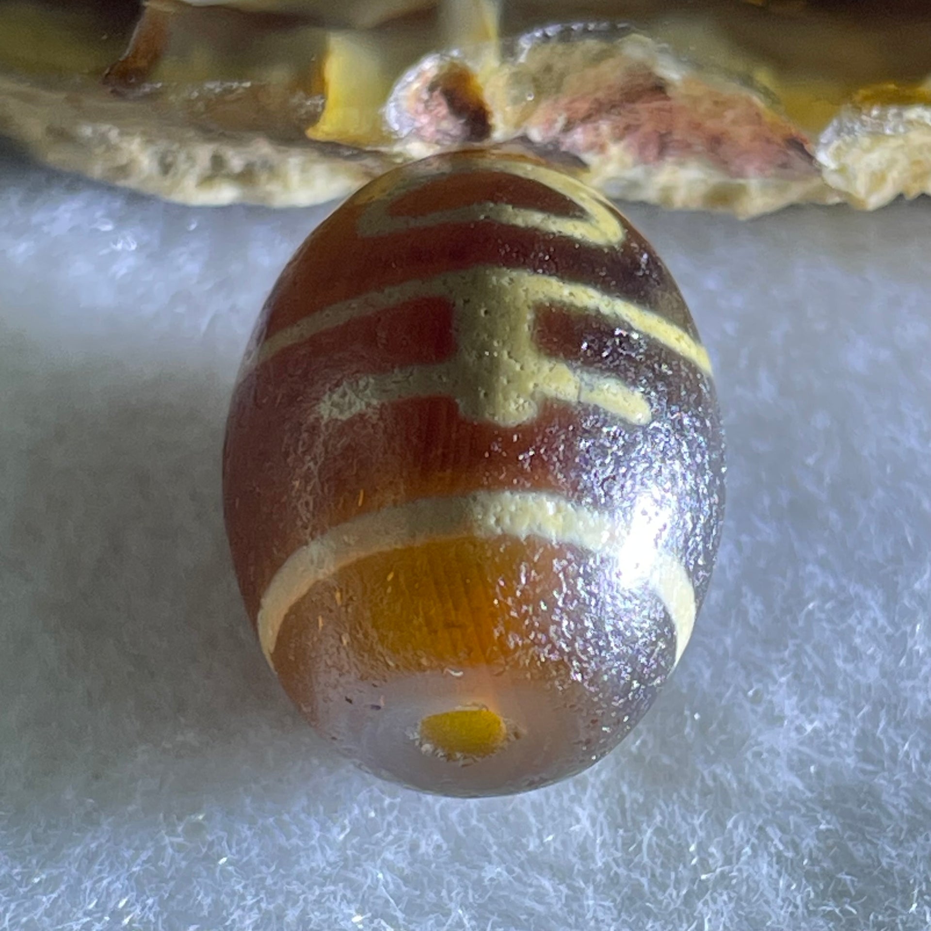 Natural Powerful Tibetan Old Oily Agate Double Nectar Vessel Dzi Bead Heavenly Master (Tian Zhu) 双花蜜容器眼天 6.08g 19.8 by 14.8mm - Huangs Jadeite and Jewelry Pte Ltd