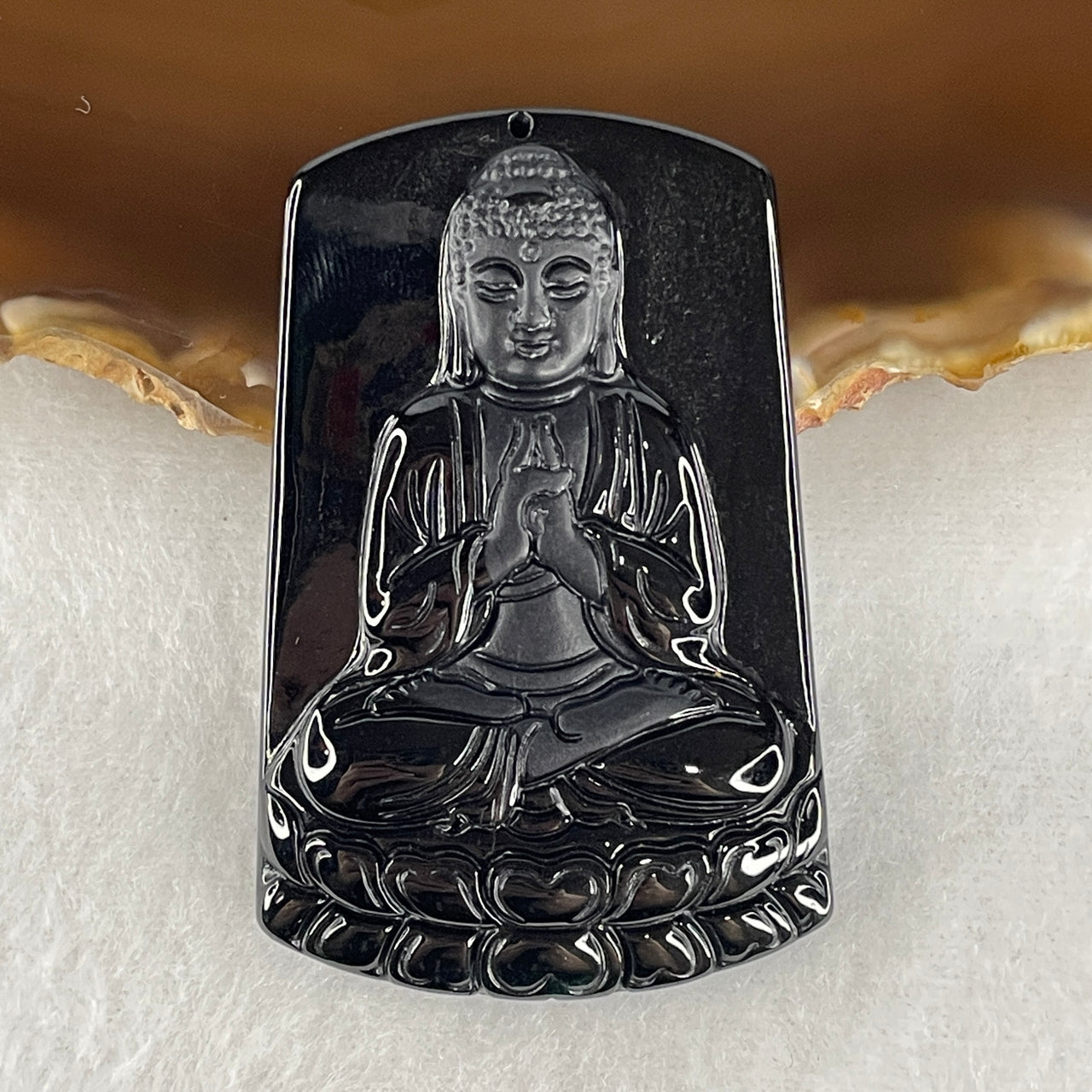 Certified Type A Opaque Black Omphacite Jadeite Vairocana Buddha Pendant | Cosmic Wisdom & Sheep/Monkey Zodiac Amulet (19.99g | 56.2 x 36.8 x 8.4mm)